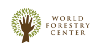 Logo of the World Forestry Center featuring a brown hand shaped tree trunk with green leaves and the words World Forestry Center
