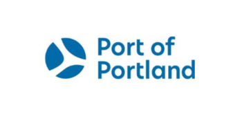 The Port of Portland logo, featuring a blue circle with three white shapes resembling stylized wings or sails, next to the words _Port of Portland_ in blue sans-serif text