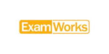 The logo for ExamWorks, with _Exam_ in yellow on a dark orange background and _Works_ in white on a yellow background