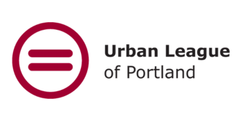The logo for the Urban League of Portland, featuring a maroon circle with two horizontal maroon lines inside, next to the text Urban League of Portland